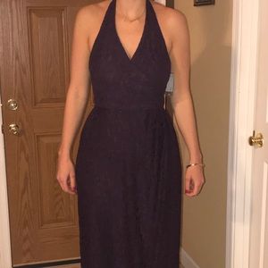 Plum Lace Halter Floor Length Dress